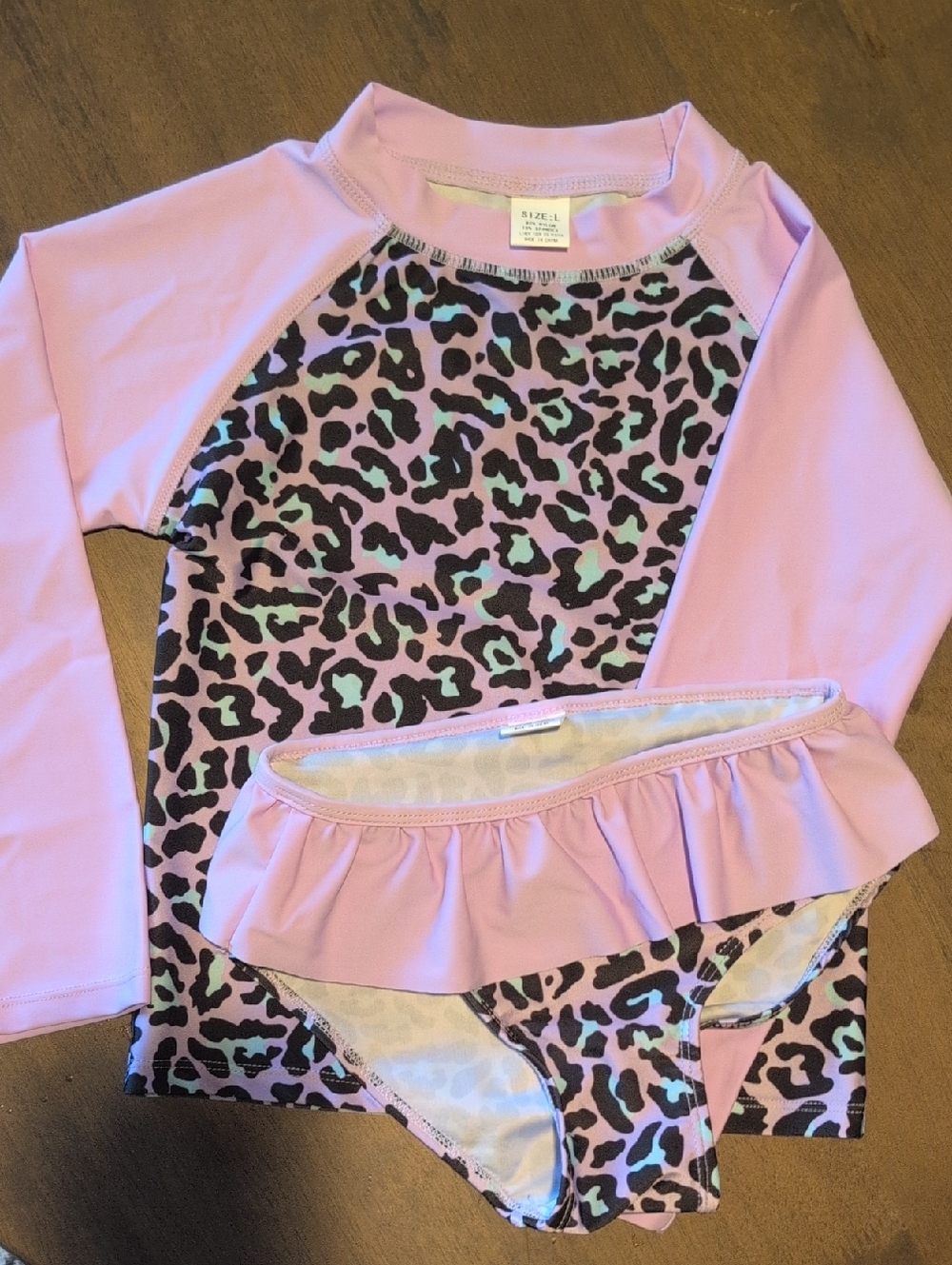 Kids Leopard Rash Guard Swimsuit Set - Long Sleeve Two-Piece